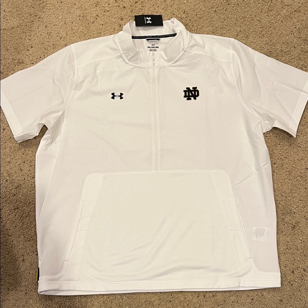 Under Armour White Men's zip Polo with Notre Dame Logo